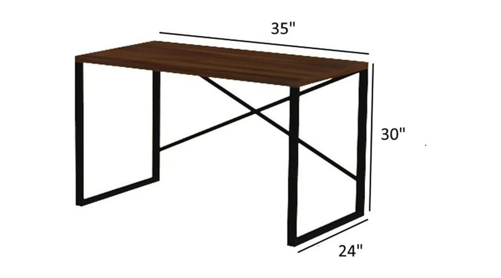 Black Metal Frame 35" Wooden Top Writing and Computer Desk B31823