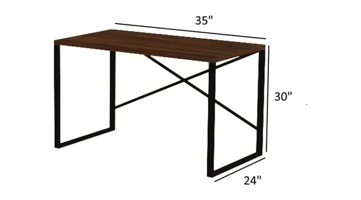 Black Metal Frame 35" Wooden Top Writing and Computer Desk B31823