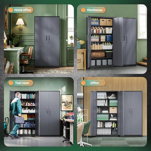 Black Metal Garage Storage Cabinet with Lock J139