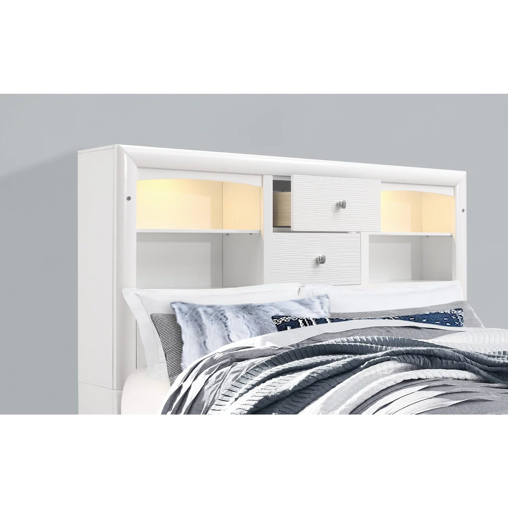 White LED Headboard Queen Bed K4016