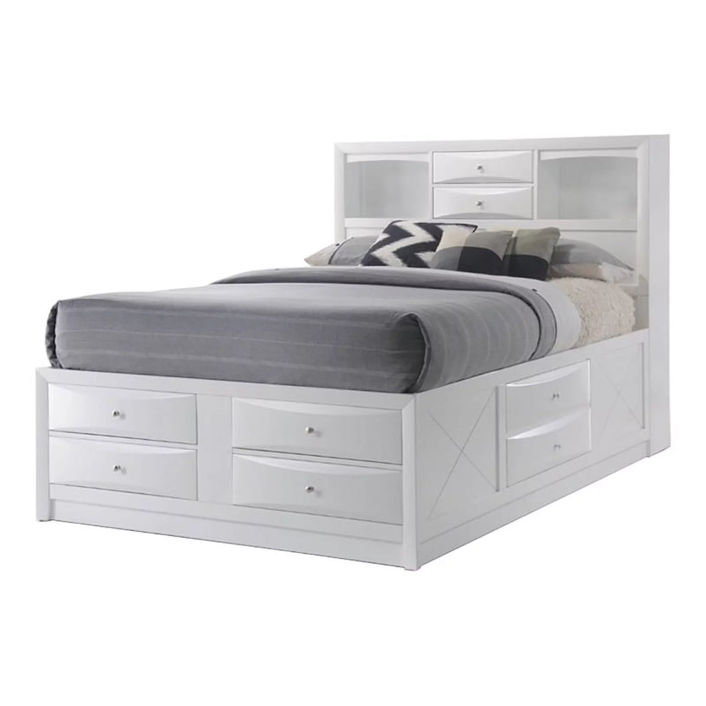 White Wood Queen Bed with Storage N198417