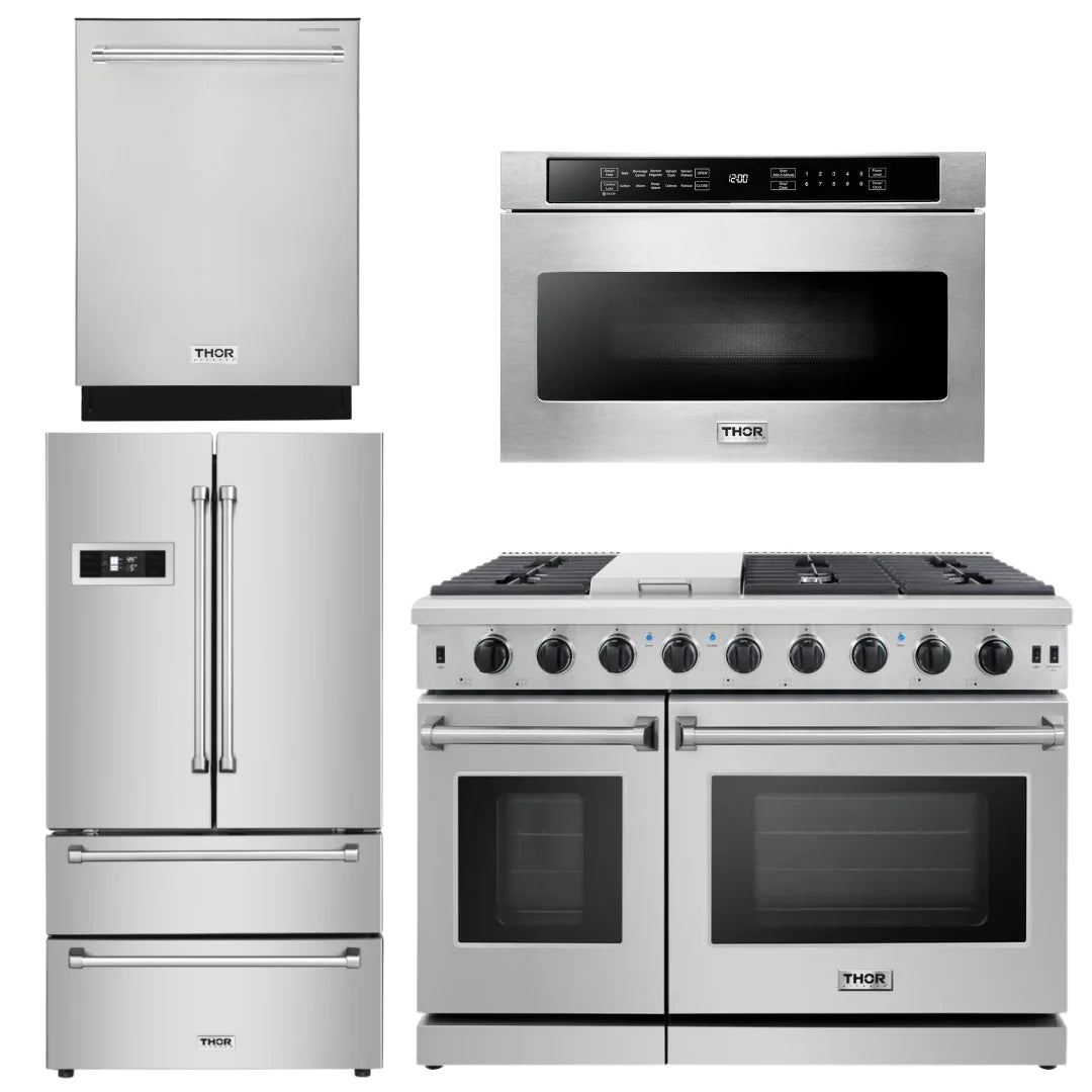 48 in. Propane Gas Range, Dishwasher, Refrigerator, Microwave Drawer L476373