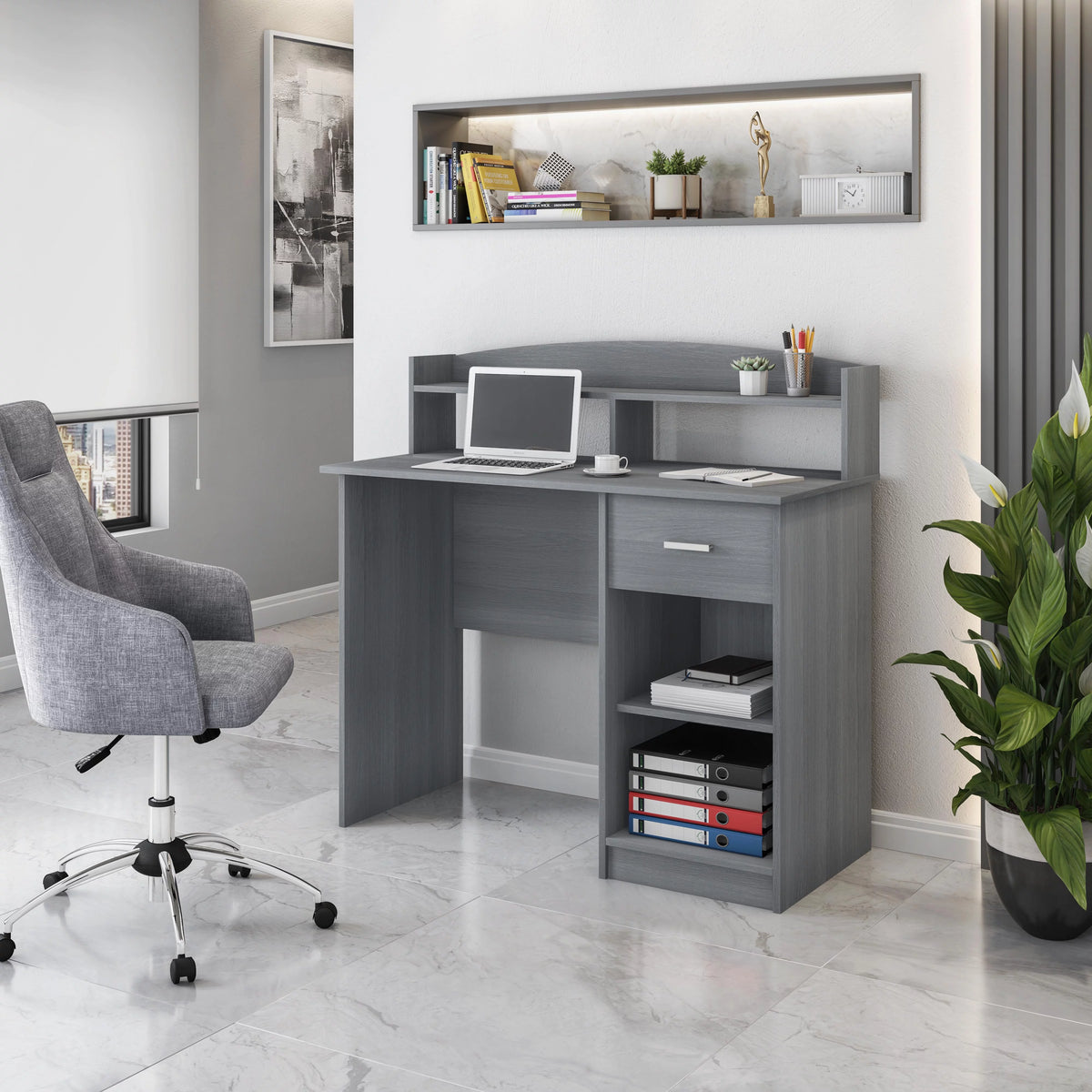 Modern Office Desk with Hutch N809758