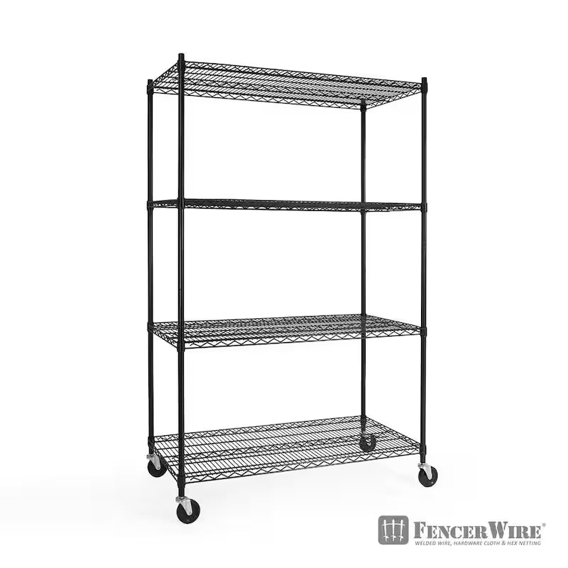 Black 4-Tier Metal Storage Shelving Unit with Casters V97045