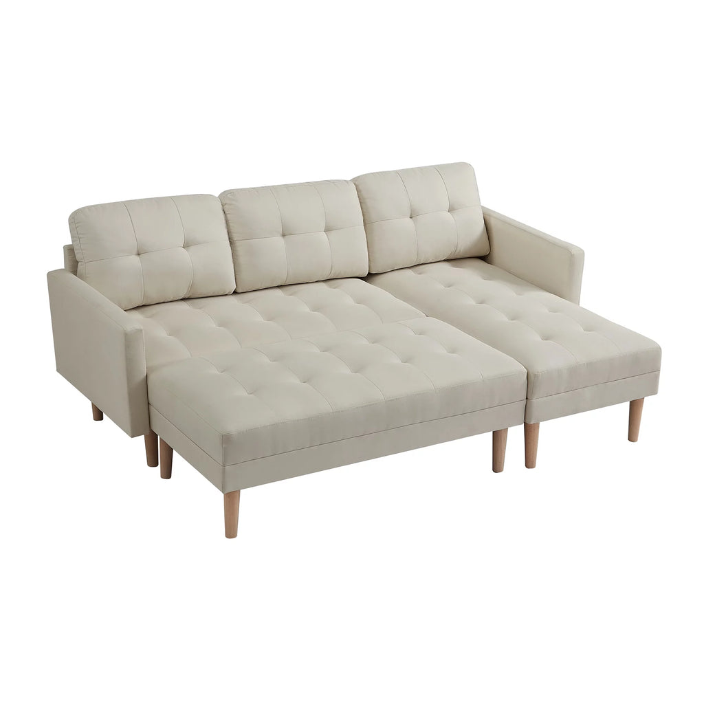 Beige Fabric Reversible Sleeper Sectional Sofa Bed J1649