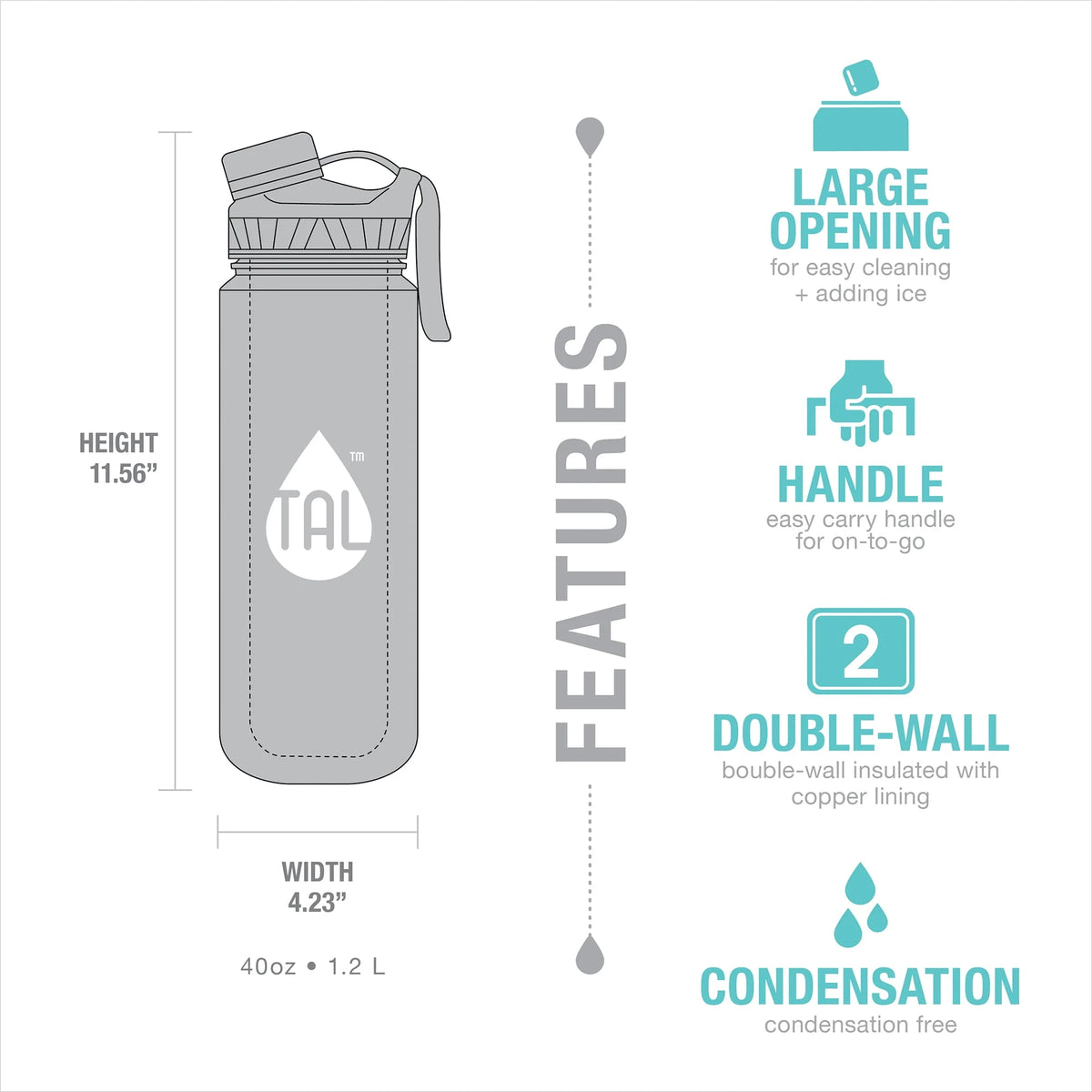 Stainless Steel Water Bottle 40 fl oz, Black S847