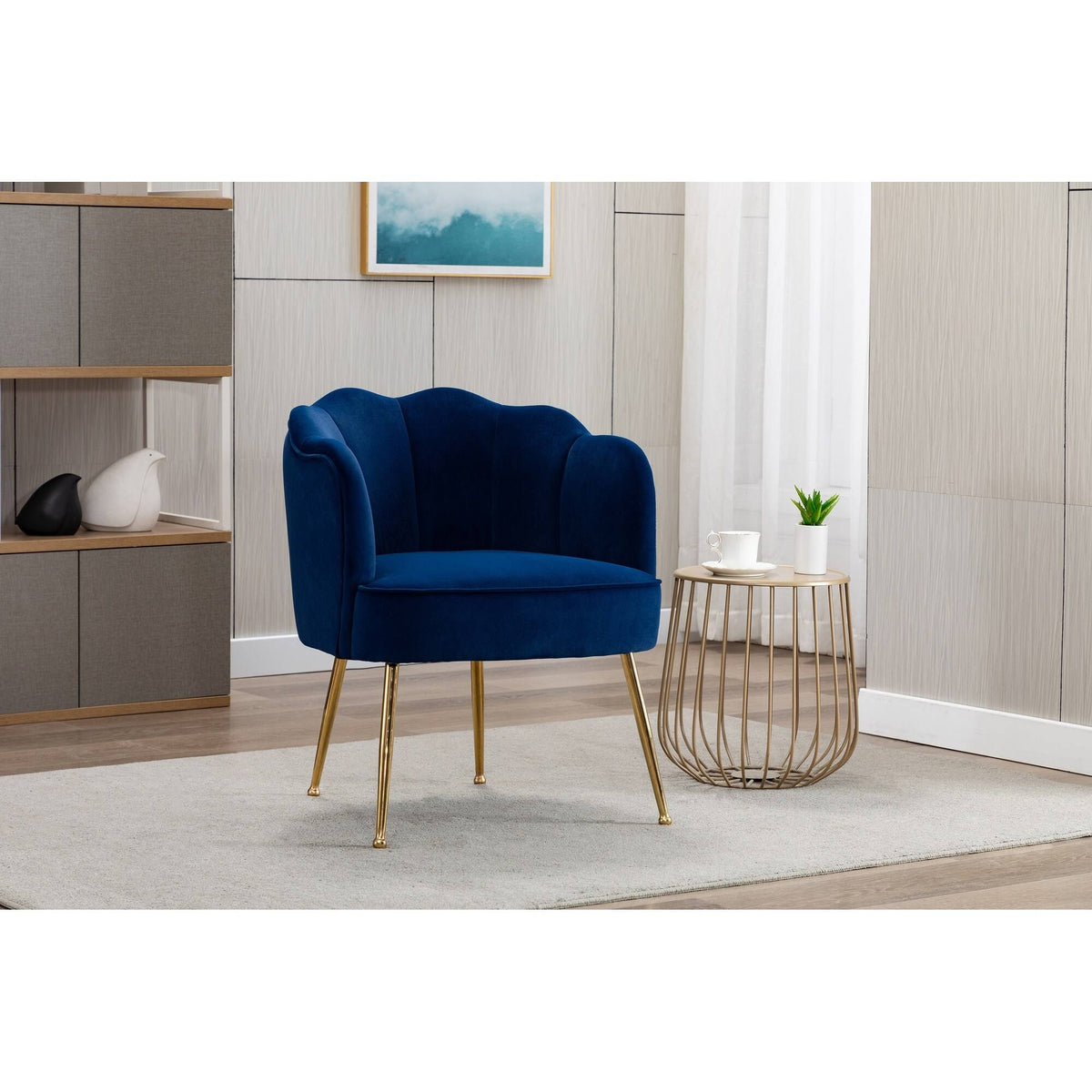 Blue Velvet Accent Chair with Gold Metal Legs J126694