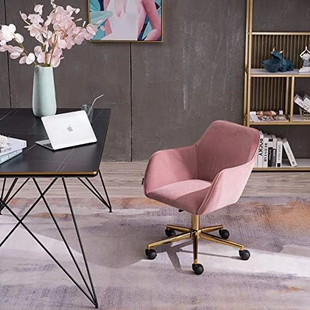 Velvet Yellow Adjustable Height Revolving Office Chair with Gold Metal Legs T103