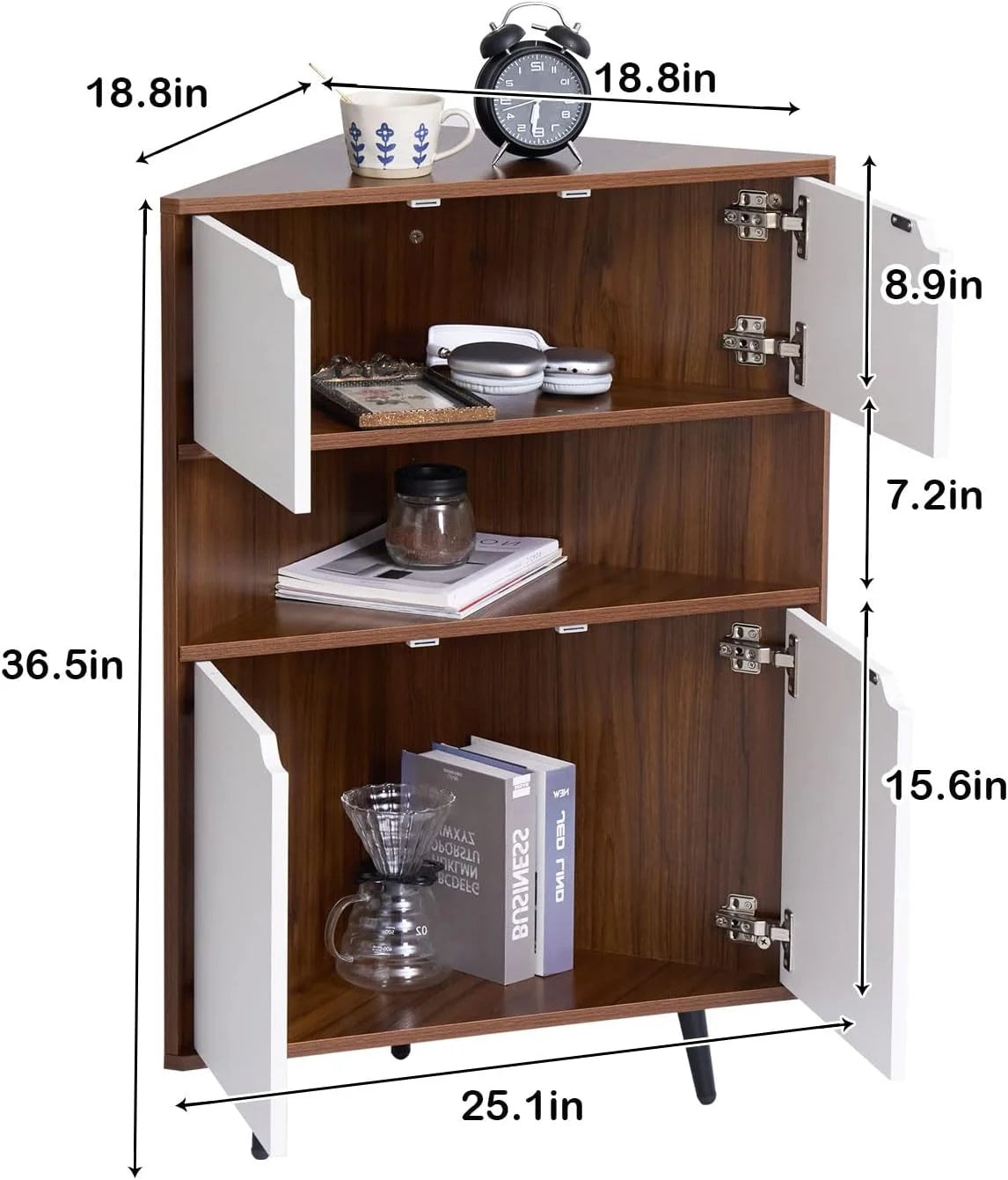 4-Tier Wood Corner Storage Cabinet with 4-Door Cabinet & 1 Cube C190