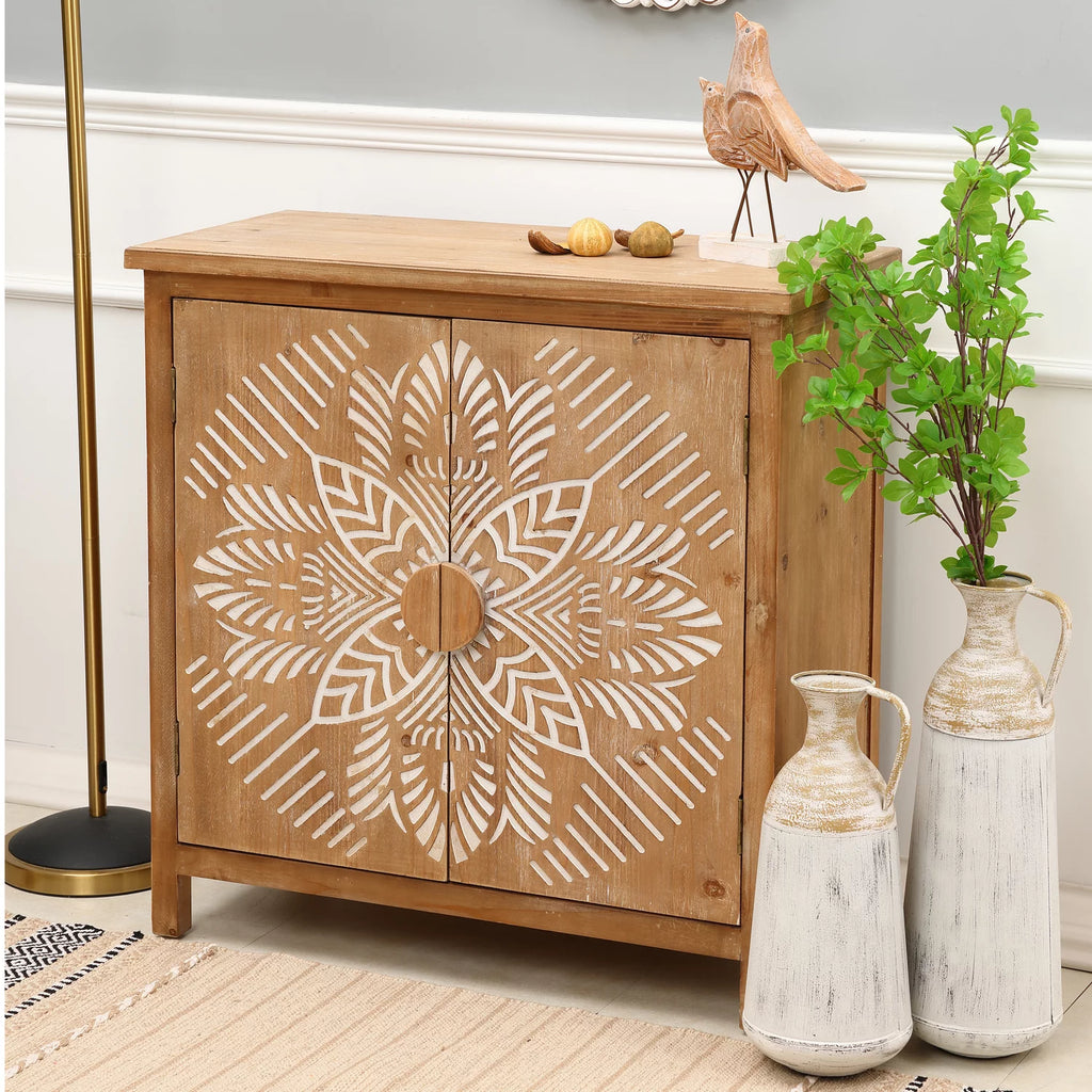 Natural Wood 2-Door Storage Cabinet Y78471
