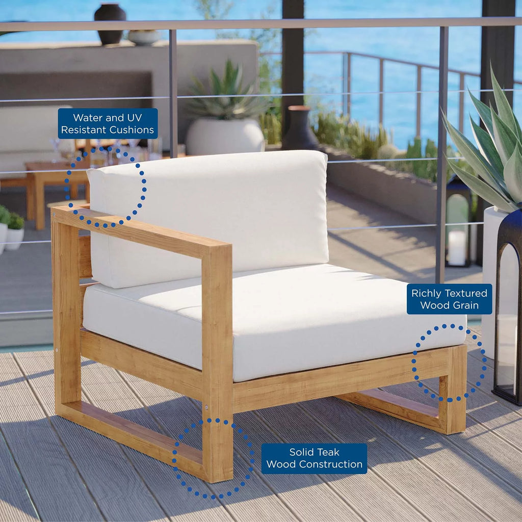 White Teak Wood Fabric Lounge Chair P731