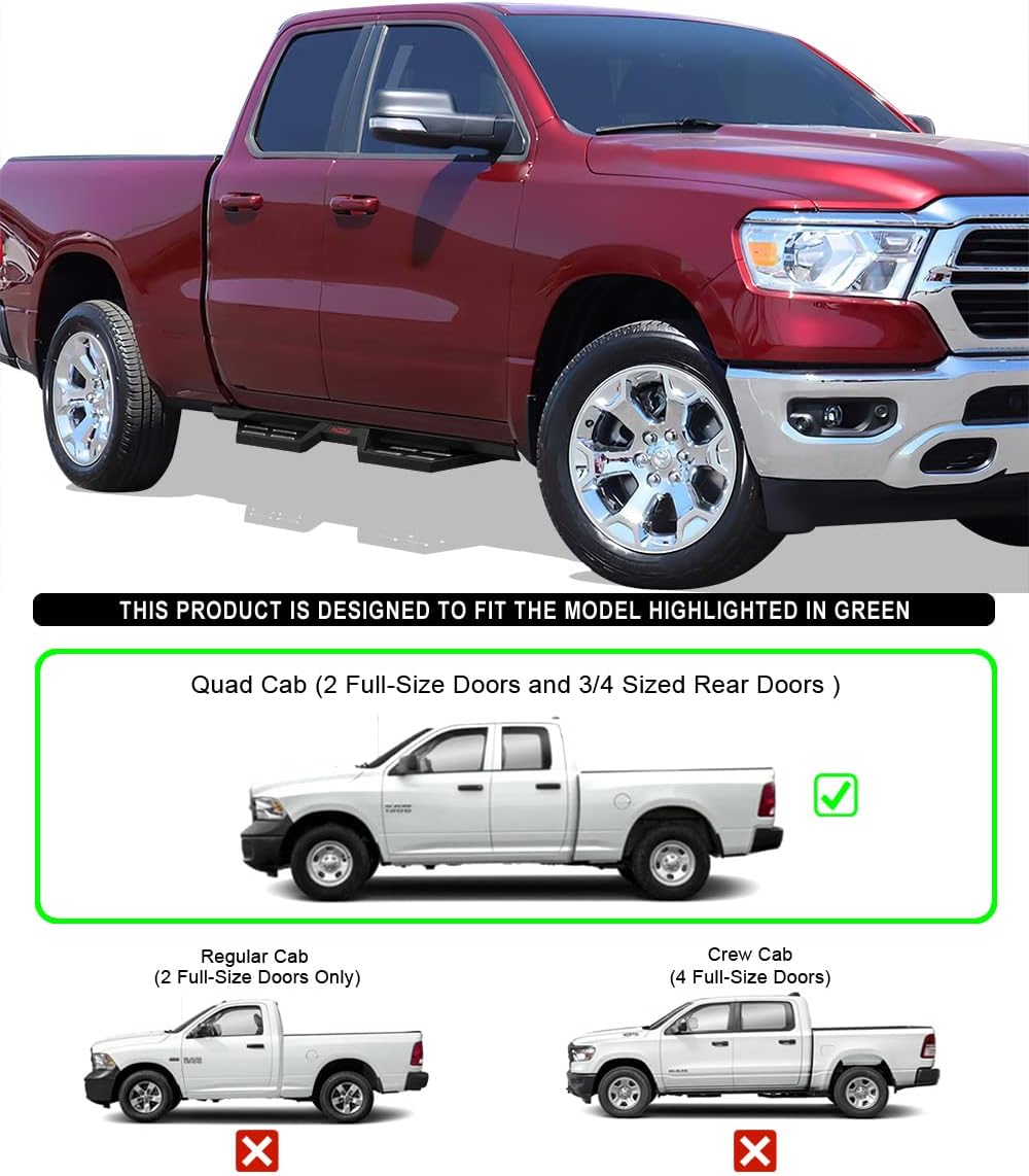 Steel Drop Down Style Running Boards Compatible with Dodge Ram 1500 Quad Cab C6448