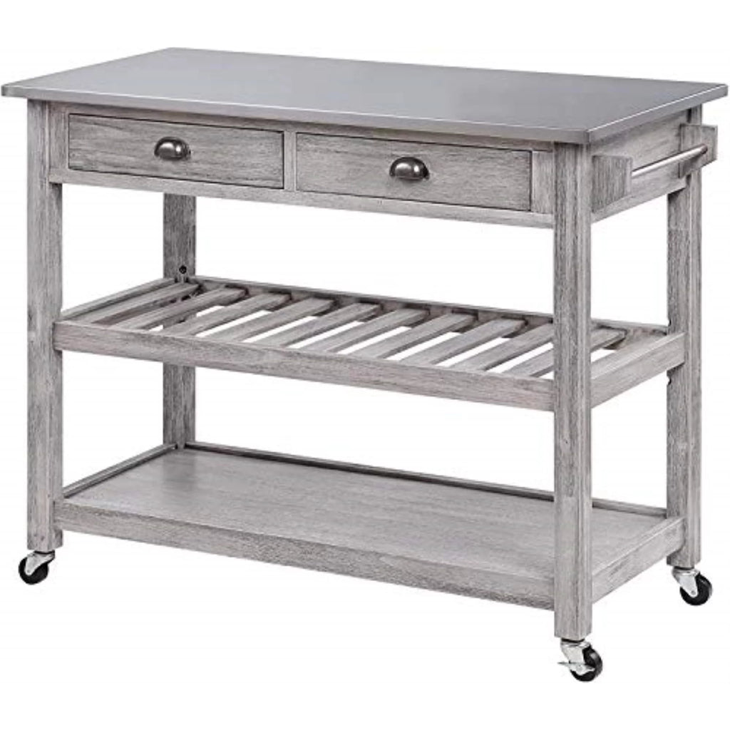 Wood Kitchen Cart with Stainless Steel Top R9353