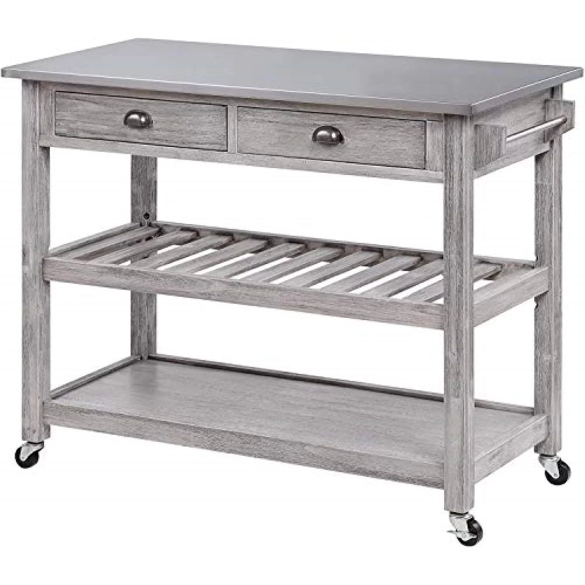 Wood Kitchen Cart with Stainless Steel Top R9353