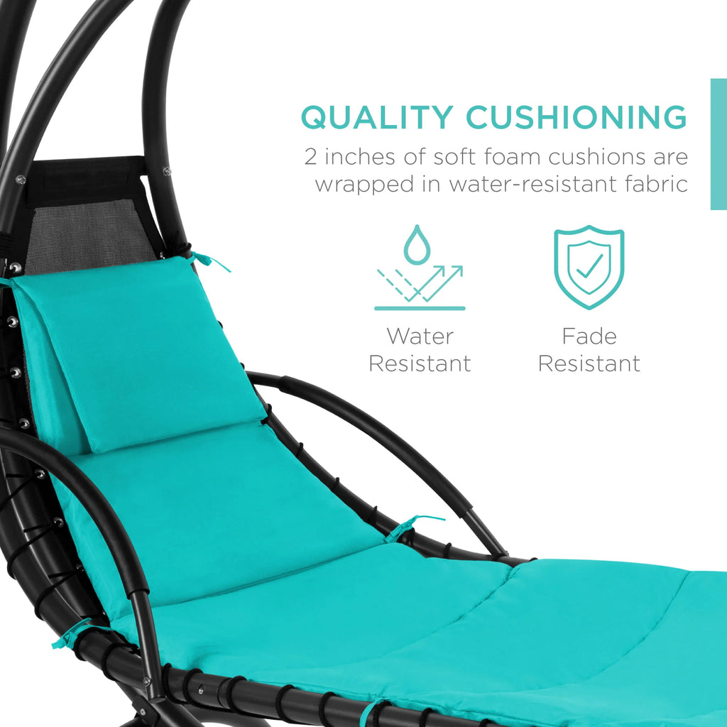 Hanging Curved Chaise Lounge Chair Swing with Pillow, Shade, Stand F928338