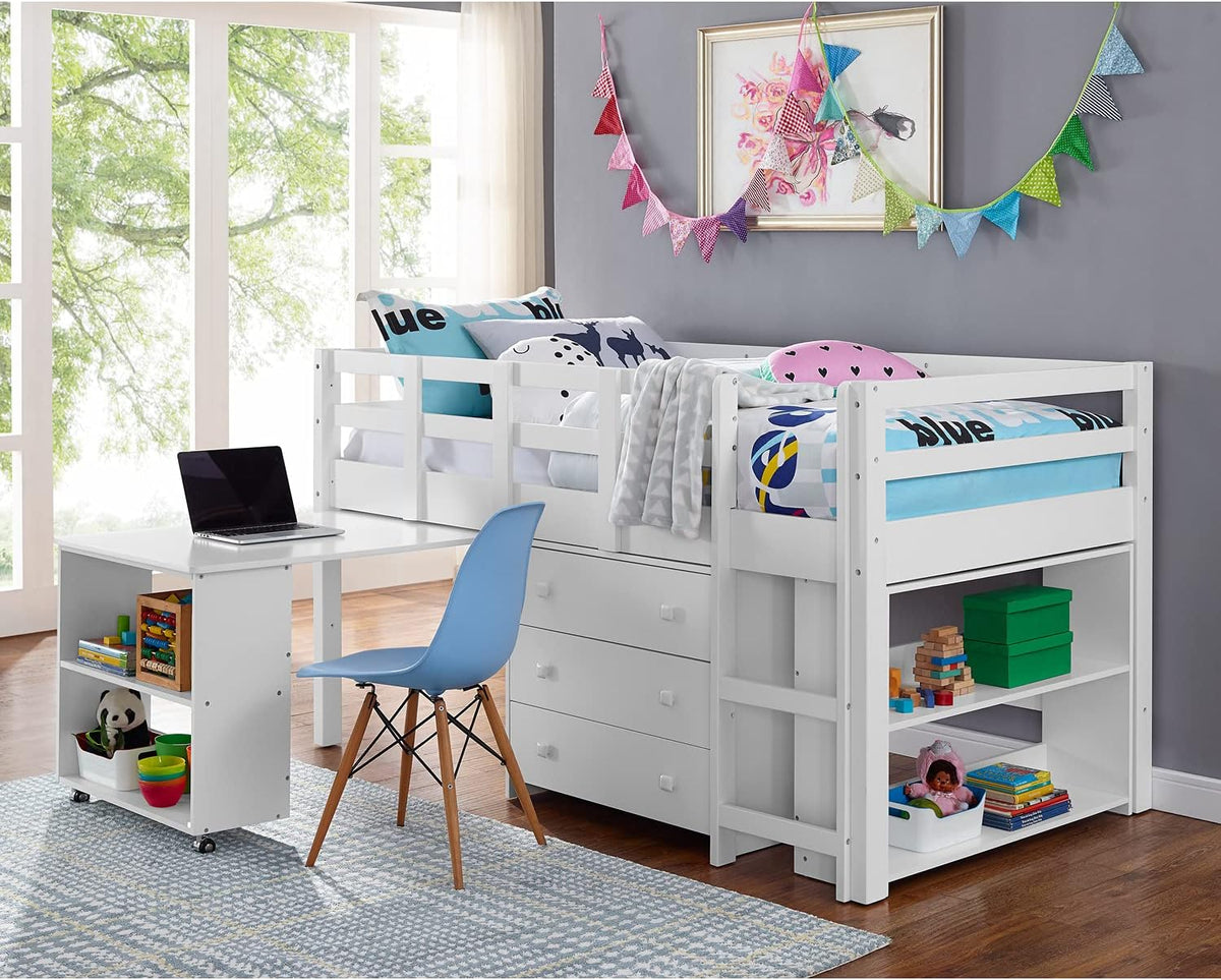 Twin Size Espresso Loft Bed with Desk and Storage S44688
