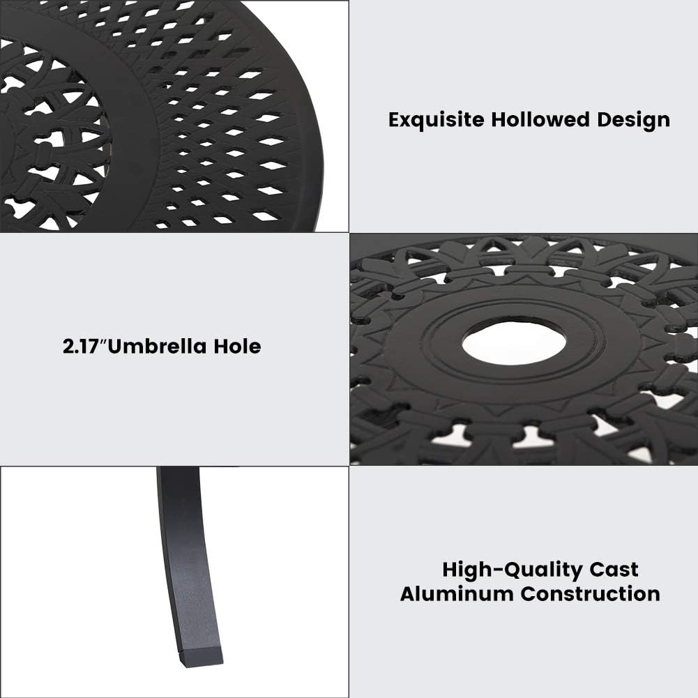 Cast Aluminum Round Side Table with Umbrella Hole, Black T572