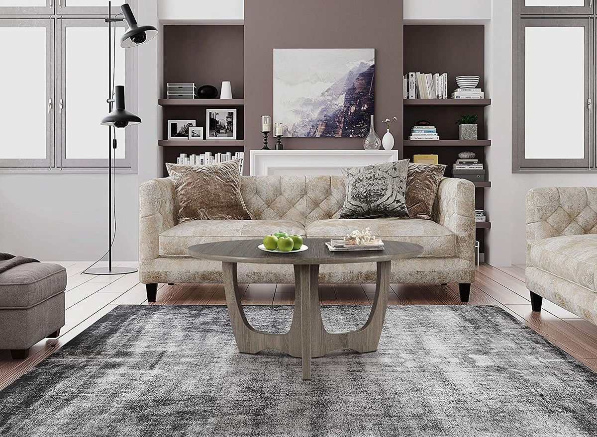 Wooden Round Coffee Table 35.5 x 18 Inches Gray N604022