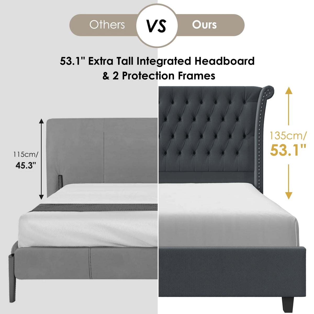 King Size White Velvet Tufted Upholstered Platform Bed W874