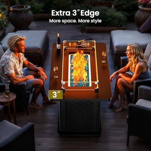 43-Inch Rectangular Propane Fire Pit Table with 60,000 BTU, Glass Stones, and Wind Guard, Black I9748