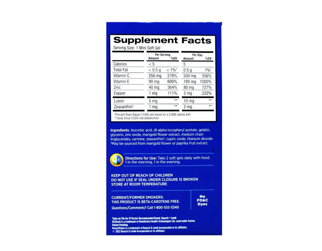 Eye Vitamin and Mineral Supplement 210 Count Mini Soft gels P128