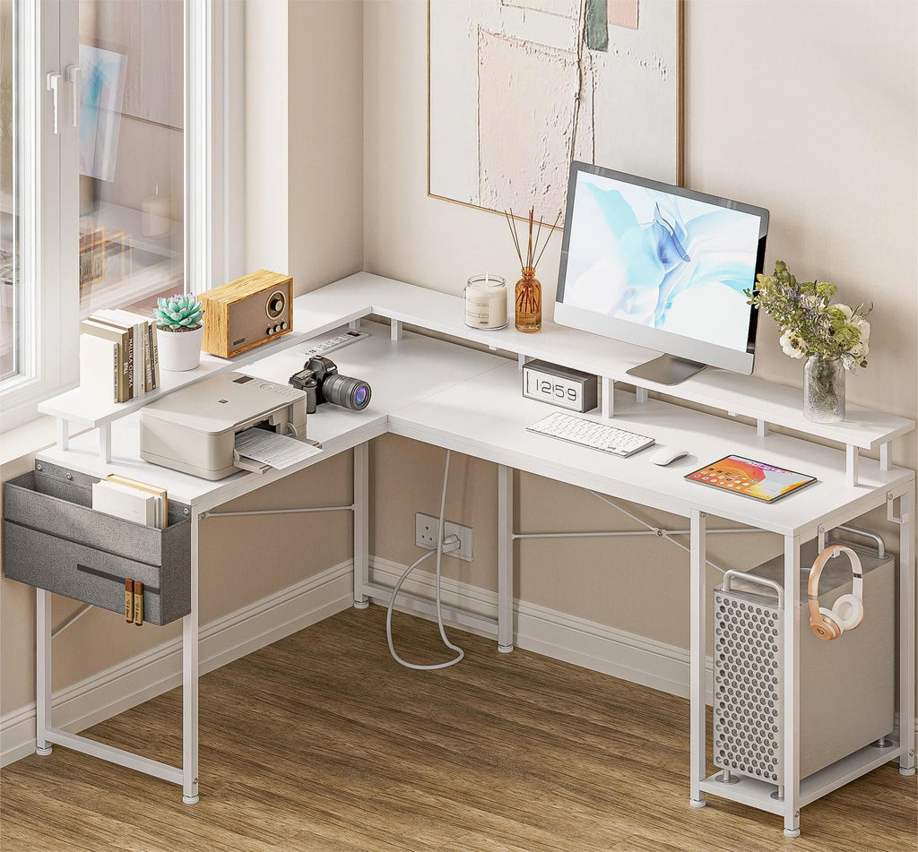 95” L-Shaped Computer Desk with LED Light and Power Outlet, Black F66282