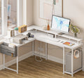 95” L-Shaped Computer Desk with LED Light and Power Outlet, Black F66282