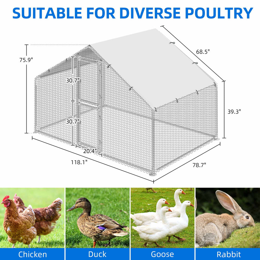6.6 x 9.8 x 6.4 ft Metal Chicken Coop with Waterproof Cover J8653