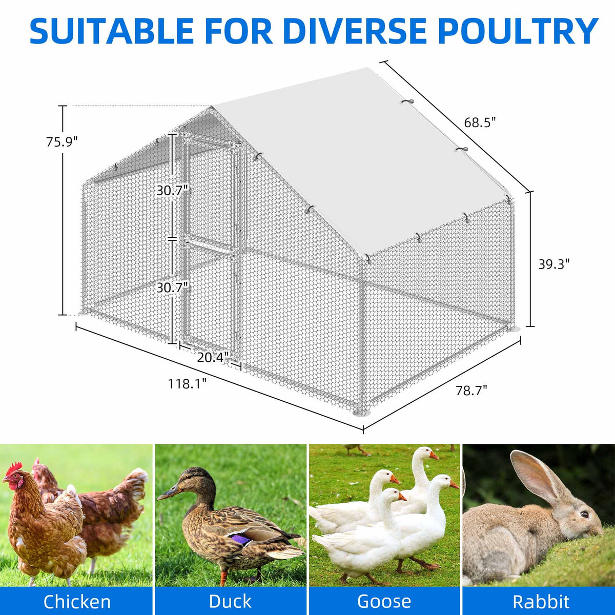 6.6 x 9.8 x 6.4 ft Metal Chicken Coop with Waterproof Cover J8653