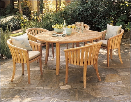 Grade-A Teak 5 Pc Outdoor Dining Set with 52" Round Table and 4 Arm Chairs S2334