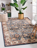 Light Blue Burgundy 4' 1" x 6' 1" Floral Rug N26129