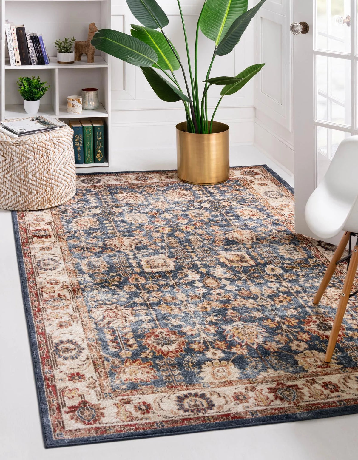 Light Blue Burgundy 4' 1" x 6' 1" Floral Rug N26129
