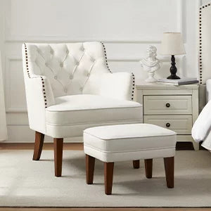 Beige Accent Chair with Ottoman Set Q72714