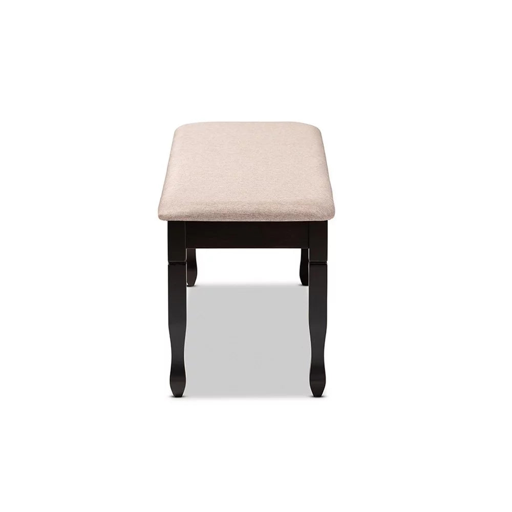 Sand Fabric Upholstered Dark Brown Wood Dining Bench A162