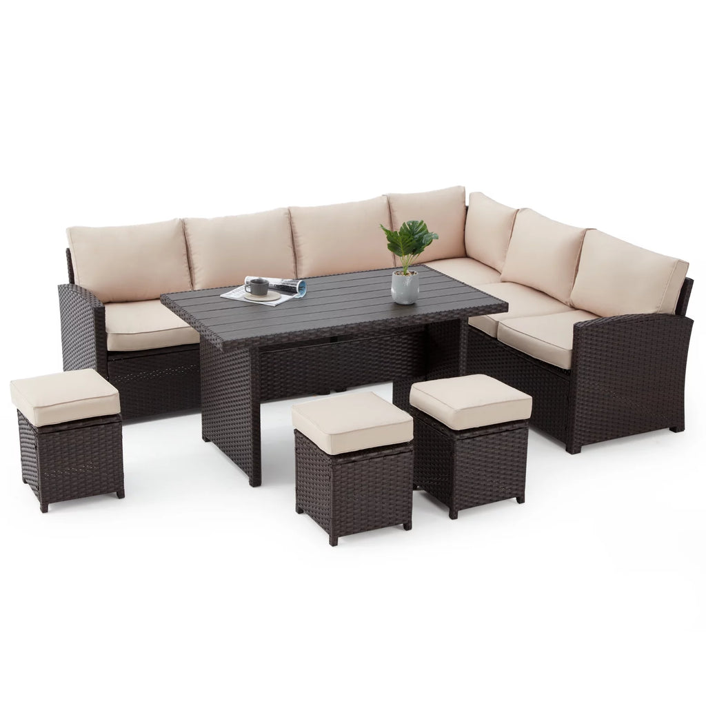 7-Piece Beige Rattan Wicker Sectional Sofa Set K35636