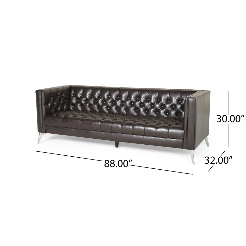 Brown Faux Leather Tufted Sofa K62821