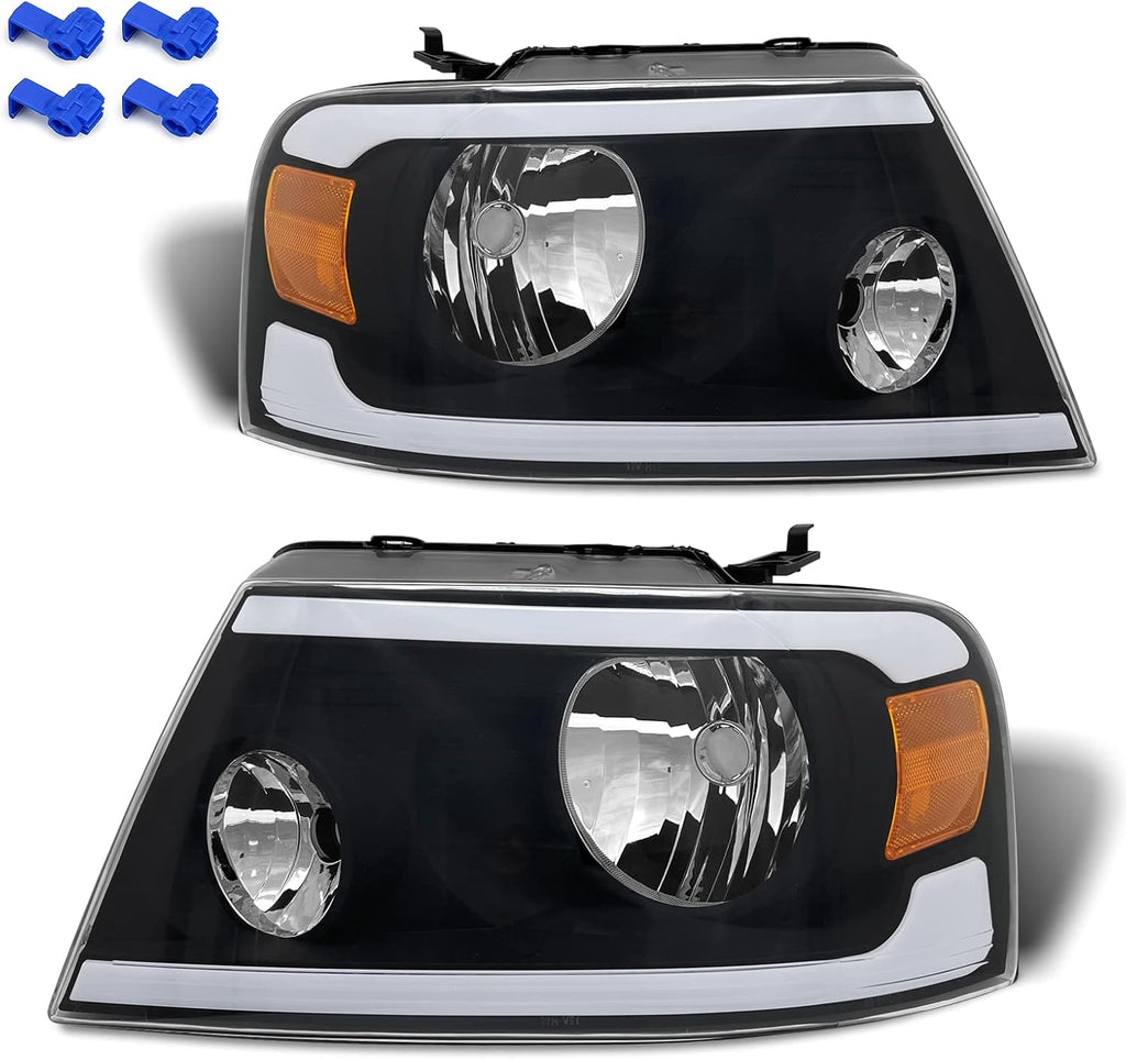 2004-2008 F150 Headlight Assembly with LED Bar Left and Right Chrome Housing X7412
