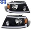 2004-2008 F150 Headlight Assembly with LED Bar Left and Right Chrome Housing X7412