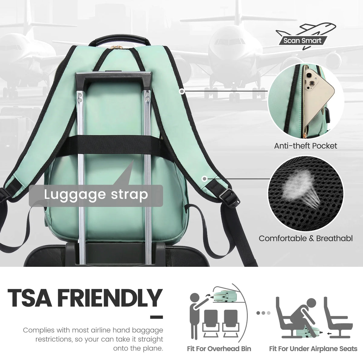 15.6" Quilted Laptop Backpack with USB I48910