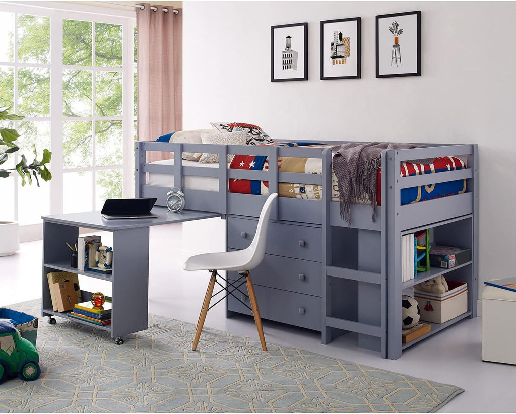 Twin Size Espresso Loft Bed with Desk and Storage S44688