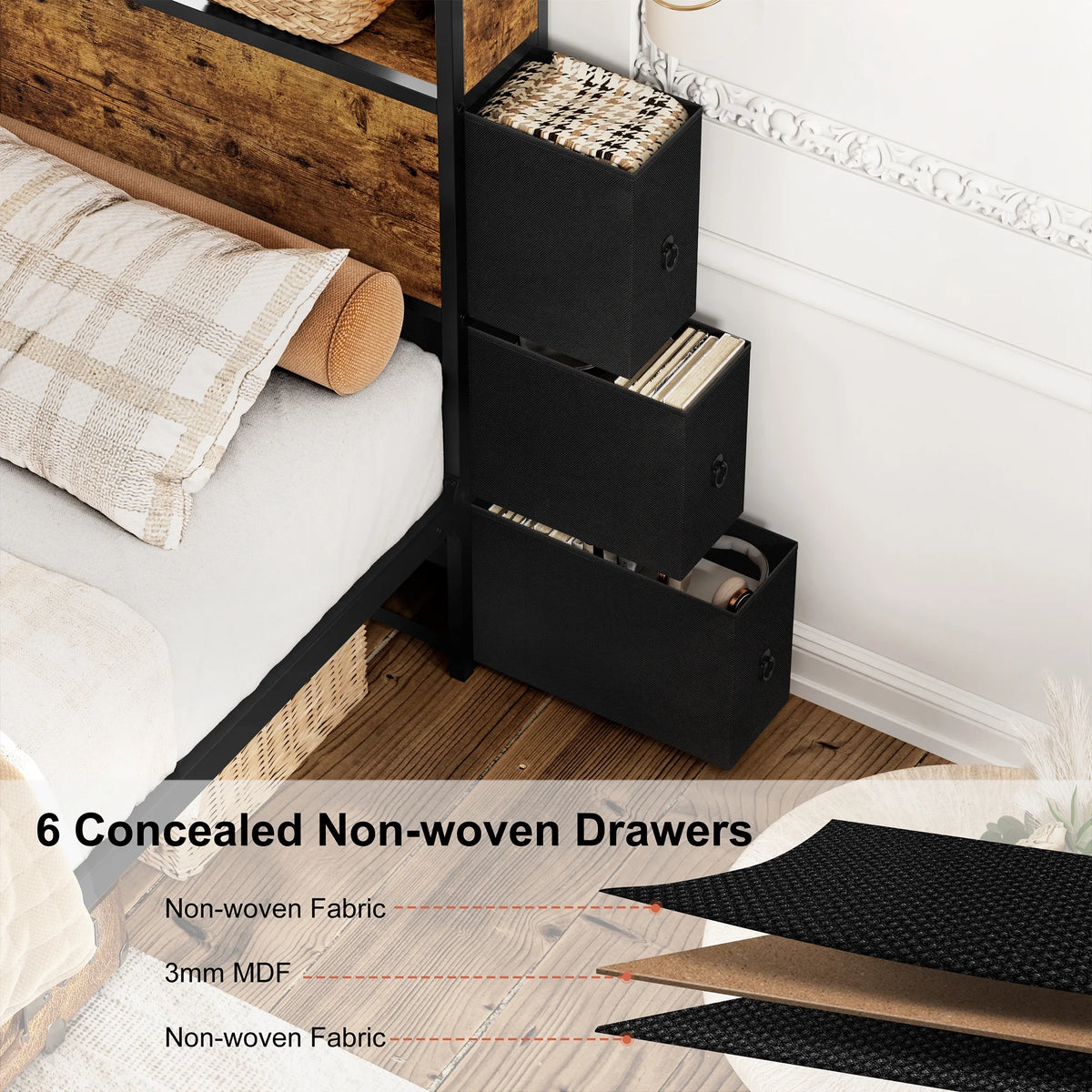 Queen Bed Frame with 6 Drawers Storage Headboard LED USB Ports & Outlets L576