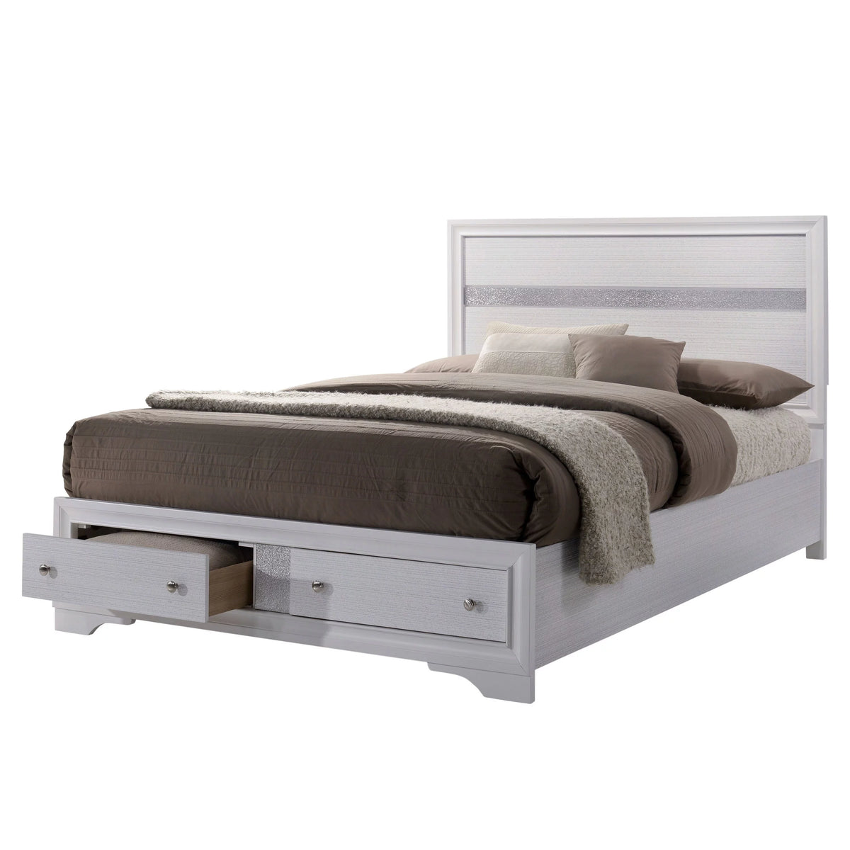 White Solid Wood 2 Drawer Storage Bed Queen M29424