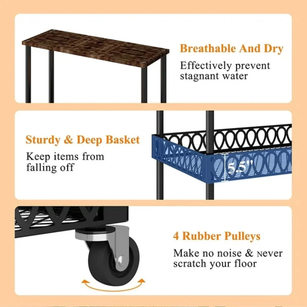 4-Tier Baker's Rack 48 inch Kitchen Storage Organizer with Metal Wheels L965008