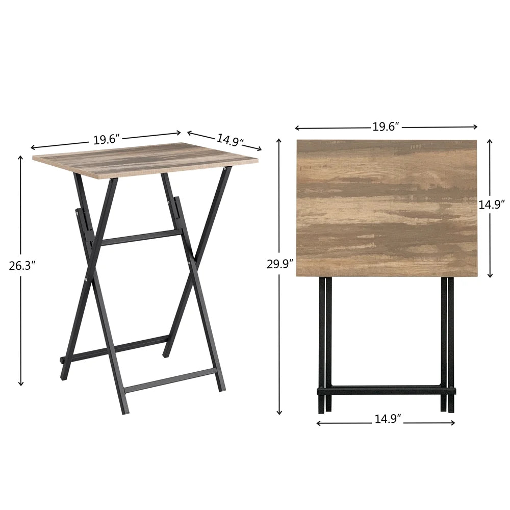2-Piece Folding TV Tray Table Portable Sofa Side Table Rustic Brown and Black S133