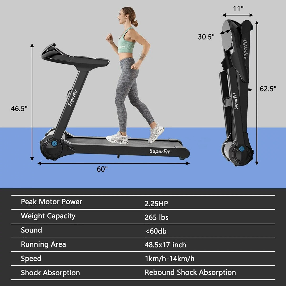 2.25HP Folding Treadmill T986018