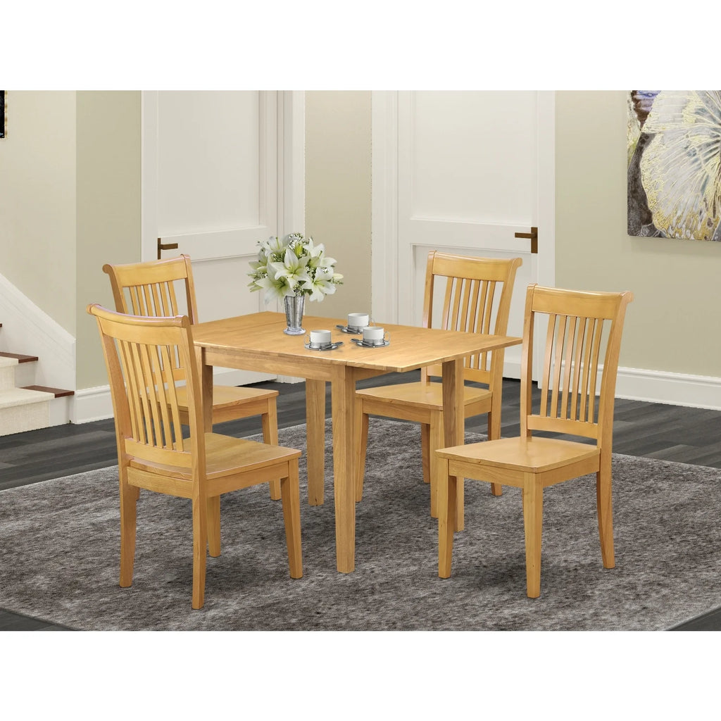 5 Pc Modern Dining Table Set with 4 Chairs Oak Finish O411