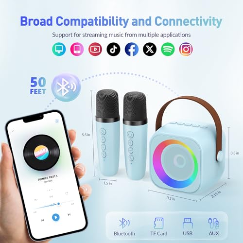 Portable Bluetooth Karaoke Speaker with 2 Wireless Microphones and Party Lights S90280