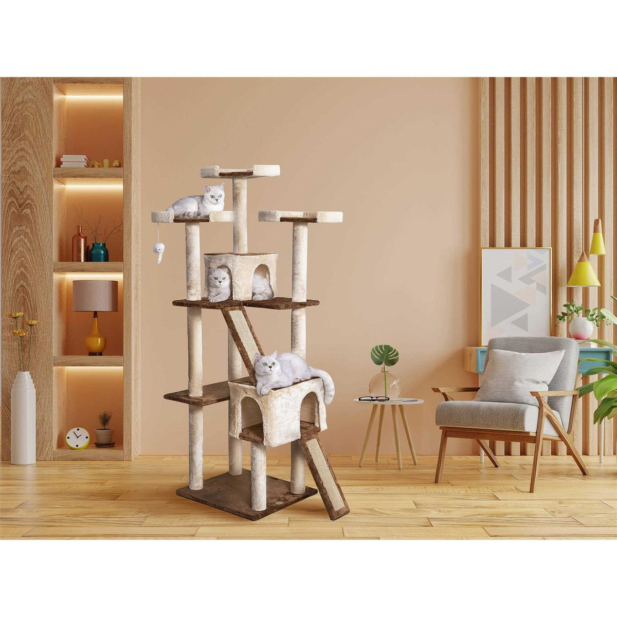 71 in. Cat Tree House with Sisal Scratching Board C529