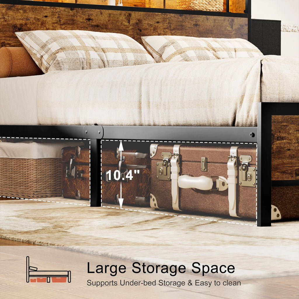 Queen Bed Frame with 6 Drawers Storage Headboard LED USB Ports & Outlets L576