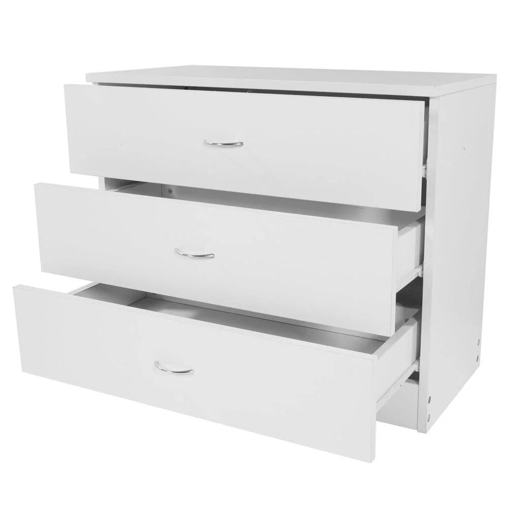 White 3 Drawer MDF Wood Nightstand R811708